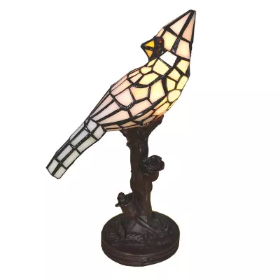 Clayre & Eef Tiffany Tischlampe Vogel 15x12x33 cm  Beige Kunststoff Glas Schreibtischlampe Tiffany