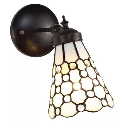 Clayre & Eef Tiffany Wandlampe 17x12x23 cm  Weiß Braun Glas Metall Rund Wandleuchte Stimmungslampe