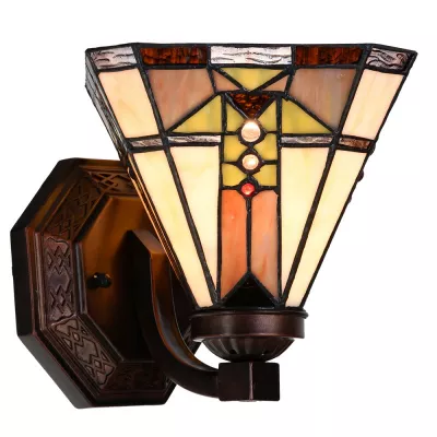 Clayre & Eef Tiffany Wandlampe 25x20 cm Beige Braun Glas Kunststoff Wandleuchte Stimmungslampe