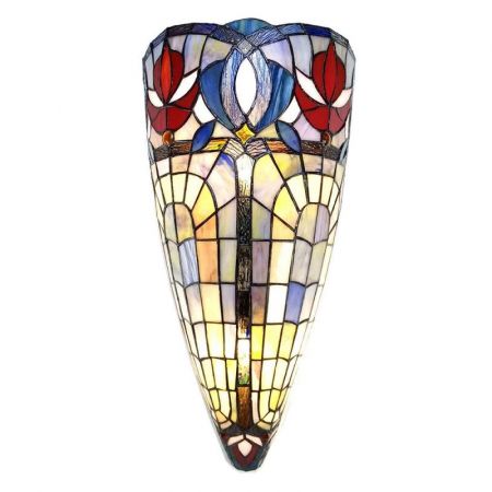 Clayre & Eef Tiffany Wandlampe 26x15x52 cm  Blau Glas Wandleuchte Stimmungslampe