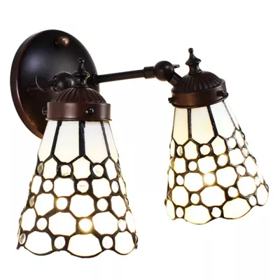 Clayre & Eef Tiffany Wandlampe 30x23x23 cm  Weiß Braun Glas Metall Wandleuchte Stimmungslampe