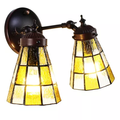 Clayre & Eef Tiffany Wandlampe 30x23x23 cm Glas Metall Rund Wandleuchte Stimmungslampe