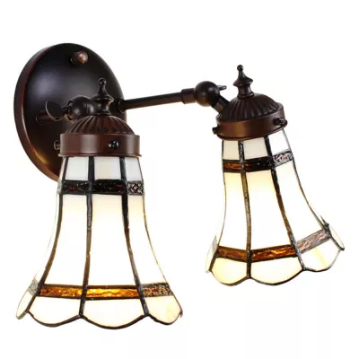 Clayre & Eef Tiffany Wandlampe 30x23x23 cm Weiß Braun Glas Metall Wandleuchte Stimmungslampe