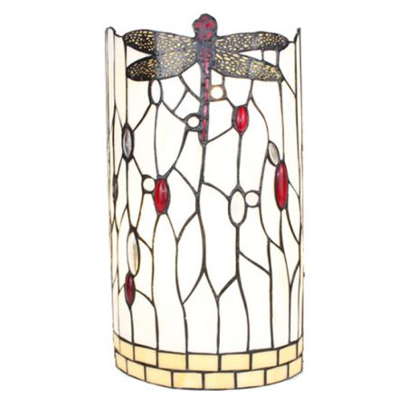 Clayre & Eef Tiffany Wandlampe "Dragonfly Red", Weiß schwarzes Glas Metall