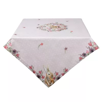 Clayre & Eef Tischdecke 100x100 cm Beige Rosa Baumwolle Kaninchen Blumen Quadratisch Tischtuch