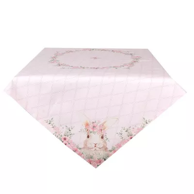 Clayre & Eef Tischdecke 100x100 cm Rosa Baumwolle Kaninchen Quadrat