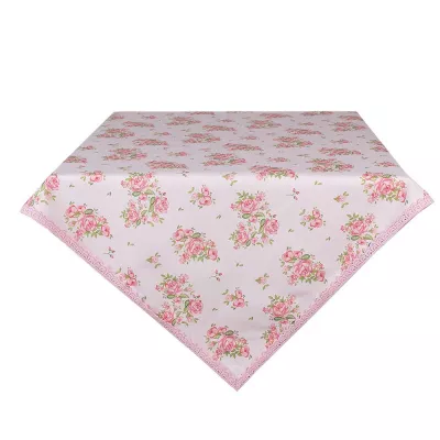 Clayre & Eef Tischdecke 100x100 cm Rosa Baumwolle Rosen Quadrat