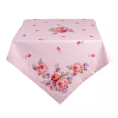 Clayre & Eef Tischdecke 100x100 cm Rosa Lila Baumwolle Rosen Quadratisch Tischtuch