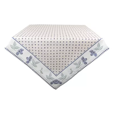Clayre & Eef Tischdecke 130x180 cm Beige Blau Baumwolle Blaubeeren Rechteckig Tischtuch