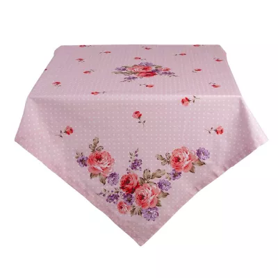 Clayre & Eef Tischdecke 130x180 cm Rosa Lila Baumwolle Rosen Rechteckig Tischtuch