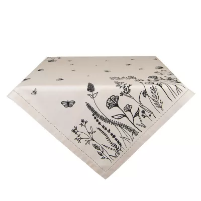 Clayre & Eef Tischdecke 150x150 cm Beige Schwarz Baumwolle Blumen Tischtuch