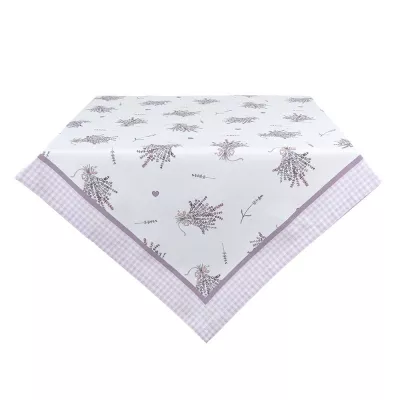 Clayre & Eef Tischdecke 150x150 cm Weiß Grün Baumwolle Lavendel Quadratisch Tischtuch