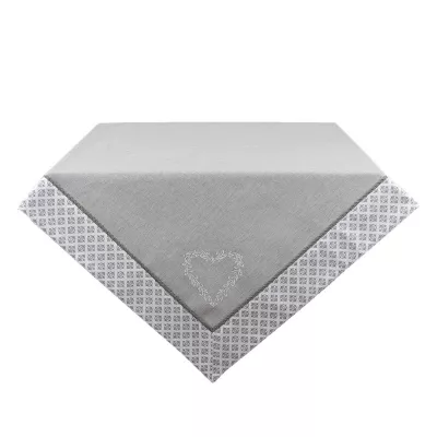 Clayre & Eef Tischdecke 150x250 cm Grau Weiß Baumwolle Herzen Karo Rechteckig Tischtuch
