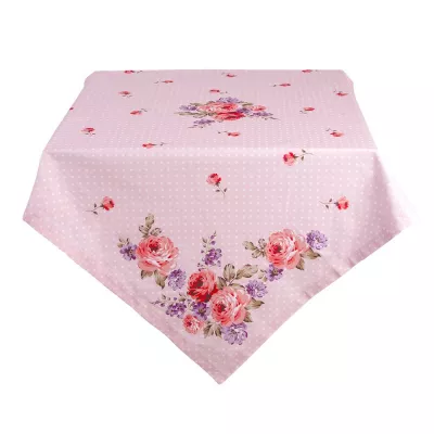 Clayre & Eef Tischdecke 150x250 cm Rosa Lila Baumwolle Rosen Rechteckig Tischtuch
