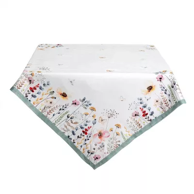 Clayre & Eef Tischdecke 150x250 cm Weiß Rosa Baumwolle Blumen Rechteckig Tischdecke Tischtuch