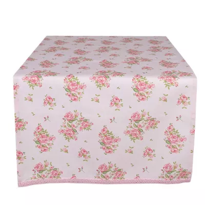 Clayre & Eef Tischläufer 50x140 cm Rosa Baumwolle Rosen Rechteck