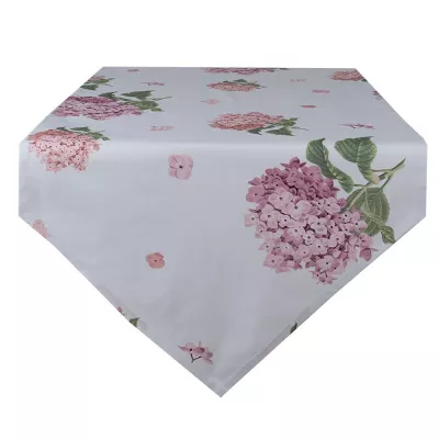 Clayre & Eef Tischläufer 50x160 cm Blau Rosa Baumwolle Hortensie Rechteck