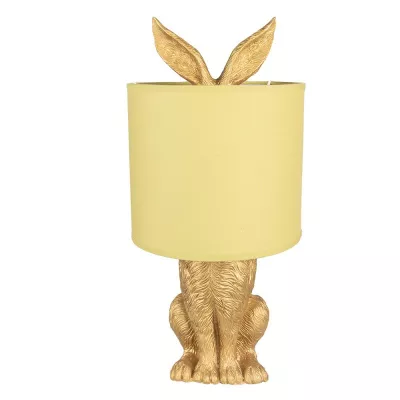 Clayre & Eef Tischlampe Kaninchen Ø 20x43 cm Goldfarbig Kunststoff Schreibtischlampe