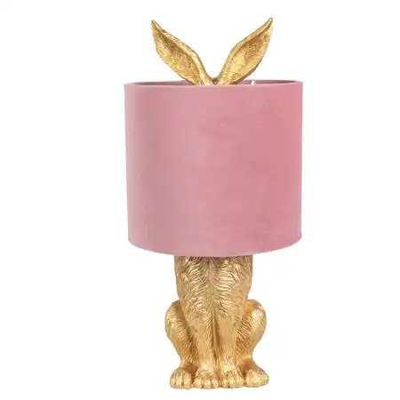 Clayre & Eef Tischlampe Kaninchen Ø 20x43 cm Goldfarbig Rosa Kunststoff Schreibtischlampe