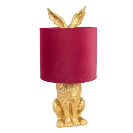 Clayre & Eef Tischlampe Kaninchen Ø 20x43 cm Goldfarbig Rot Kunststoff Schreibtischlampe