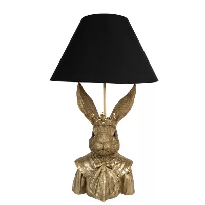 Clayre & Eef Tischlampe Kaninchen Ø 37x61 cm Goldfarbig Schwarz Polyresin Schreibtischlampe