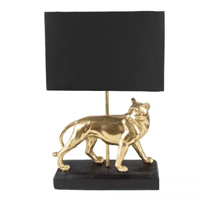 Clayre & Eef Tischlampe Leopard 30x12x47  cm Goldfarbig Schwarz Kunststoff