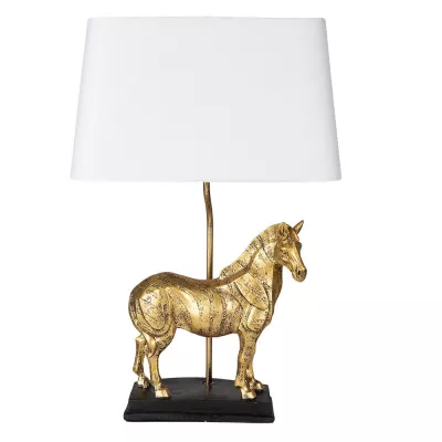 Clayre & Eef Tischlampe Pferd 35x18x55 cm  Goldfarbig Weiß Kunststoff