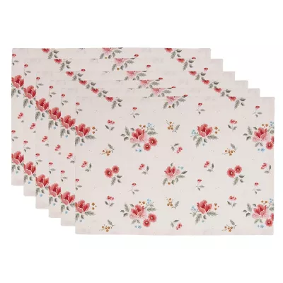 Clayre & Eef Tischsets 6er Set 48x33 cm Beige Baumwolle Rosen Rechteckig