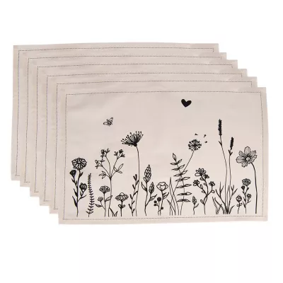 Clayre & Eef Tischsets 6er Set 48x33 cm Beige Schwarz Baumwolle Blumen Platzdeckchen
