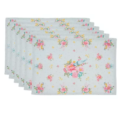 Clayre & Eef Tischsets 6er Set 48x33 cm Grün Baumwolle Blumen Rechteckig