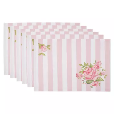 Clayre & Eef Tischsets 6er Set 48x33 cm Rosa Baumwolle Rosen Rechteck
