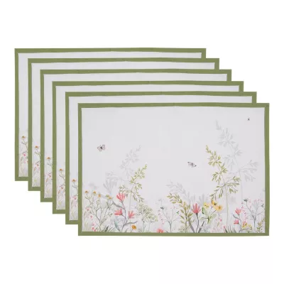 Clayre & Eef Tischsets 6er Set 48x33 cm Weiß Baumwolle Blumen
