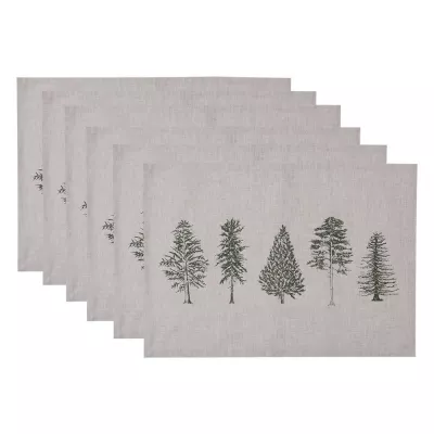 Clayre & Eef Tischsets 6er Set 50x35 cm Beige Grün Baumwolle Tannenbäume Rechteck