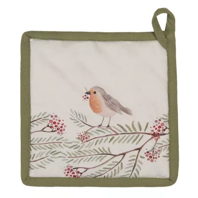 Clayre & Eef Topflappen 20x20 cm Beige Grün Baumwolle Vögel Ofenhandschuhe Gießhilfsmittel
