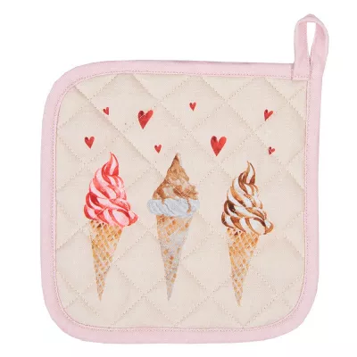 Clayre & Eef Topflappen 20x20 cm Beige Rosa Baumwolle Eis Quadratisch Ofenhandschuhe