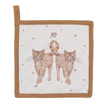 Clayre & Eef Topflappen, beige, 100% Baumwolle, Katzenmotiv