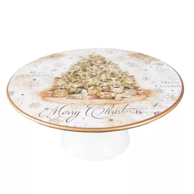 Clayre & Eef Tortenplatte auf Fuß Ø 22x10 cm Beige Grün Kunststoff