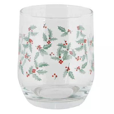 Clayre & Eef Trinkbecher 300 ml Grün Glas Stechpalmenblätter
