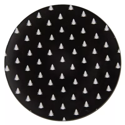 Clayre & Eef Unterteller Ø 33 cm Schwarz Weiß Kunststoff Weihnachtsbäume