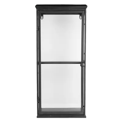 Clayre & Eef Vitrinenschrank 31x21x70 cm Schwarz Eisen Glas Wandregal