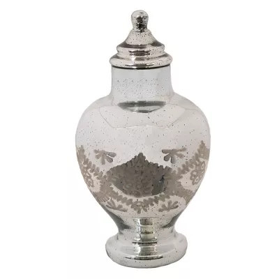 Clayre & Eef Vorratsdose Ø 24x43 cm Silberfarbig Glas Vorratsglas