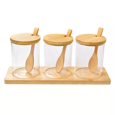 Clayre & Eef Vorratsglas 2er Set Ø 8x10 cm Transparant Glas Holz