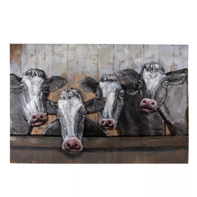 Clayre & Eef Wanddeko 120x7x80 cm Schwarz Weiß Metall Holz Kühe Rechteckig  Wanddekoration