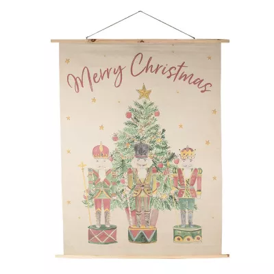Clayre & Eef Wanddekoration 120x150 cm Beige Rot Holz Textil Weihnachtsbaum Rechteckig Wandobjekt