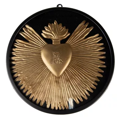 Clayre & Eef Wanddekoration Ø 23x2 cm Goldfarbig Schwarz Metall Glas Herz