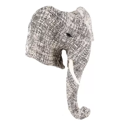 Clayre & Eef Wanddekoration Elefant 40 cm Weiß Schwarz Papier Metall Wohnaccessoires