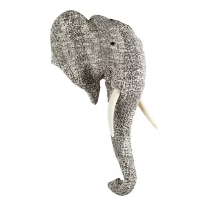 Clayre & Eef Wanddekoration Elefant 75 cm Weiß Schwarz Papier Metall Wohnaccessoires
