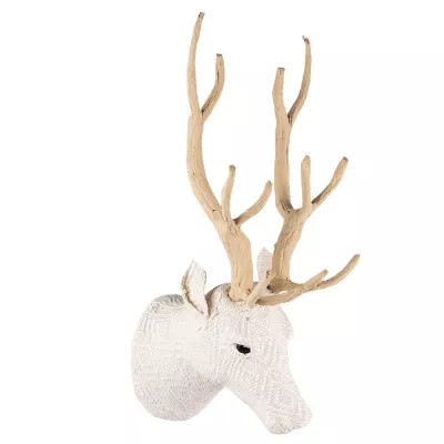 Clayre & Eef Wanddekoration Hirsch 42 cm Beige Papier Metall Wohnaccessoires