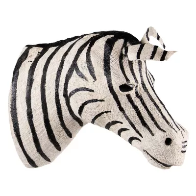 Clayre & Eef Wanddekoration Zebra 27 cm Schwarz Weiß Papier Metall Wohnaccessoires