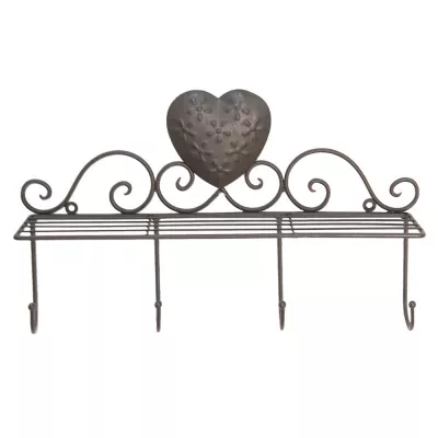 Clayre & Eef Wandgarderobe mit 4 Haken 40x11x24 cm Braun Metall Herzen